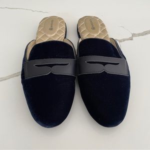 Birdies Navy Suede Mules